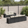 8 pcs conjunto sofás de jardim com almofadões vime PE preto 1