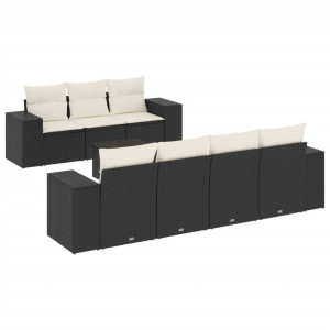 8 pcs conjunto sofás de jardim com almofadões vime PE preto H