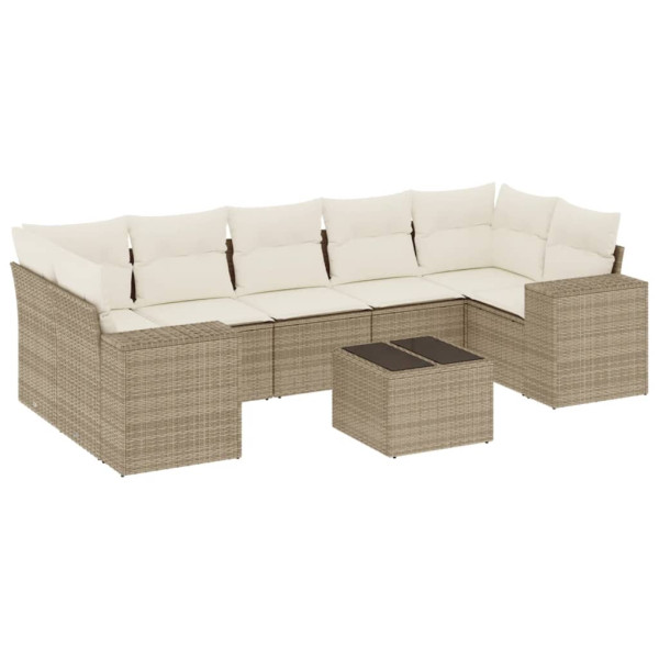 8 pcs conjunto de sofás p/ jardim com almofadões vime PE bege M 2