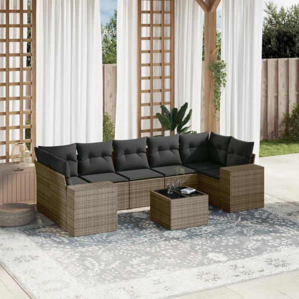 Set de sofás de jardín 8 pzas y cojines ratán sintético gris D