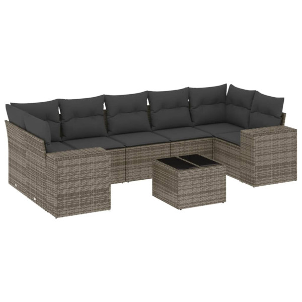 Set de sofás de jardín 8 pzas y cojines ratán sintético gris M 2