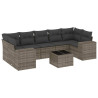 8 pcs conjunto sofás de jardim c/ almofadões vime PE cinzento 2