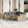 Set de sofás de jardín 9 pzas con cojines ratán sintético beige 1