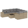 9 pcs conjunto de sofás p/ jardim com almofadões vime PE bege 2