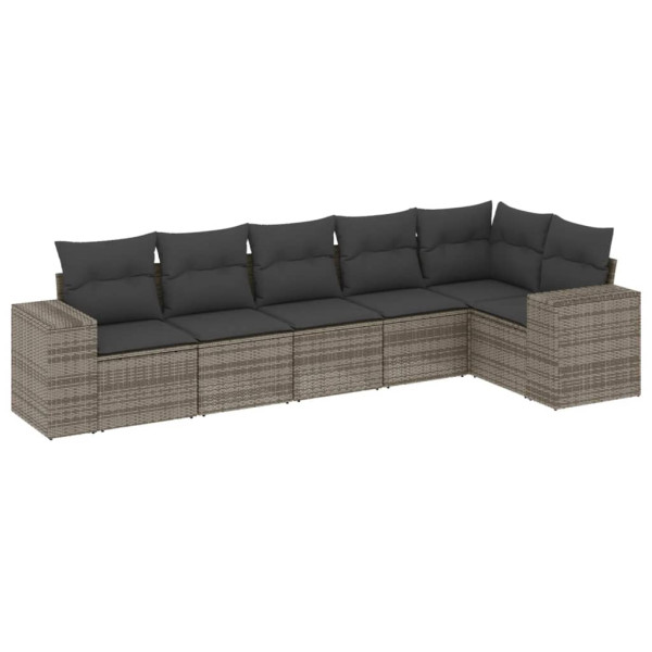 Set de muebles de jardín 6 pzas y cojines ratán sintético gris M 2