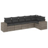 6 pcs conjunto sofás de jardim com almofadões vime cinzento 2
