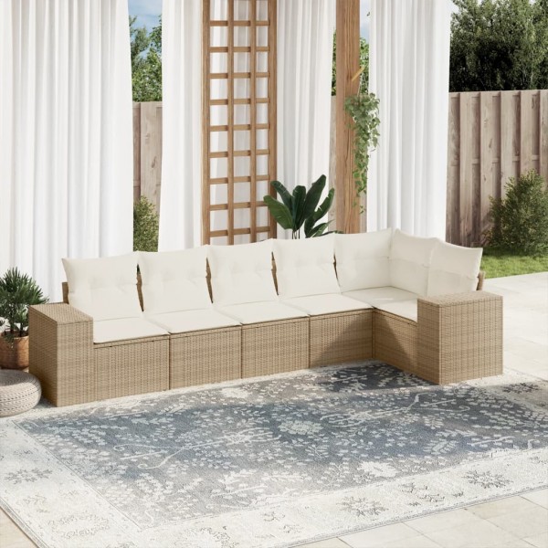 Juego de sofás jardín con cojines 6 pzas ratán sintético beige D