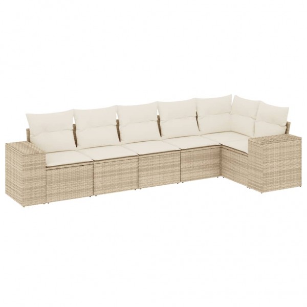 6 pcs conjunto de sofás p/ jardim com almofadões vime PE bege M 2