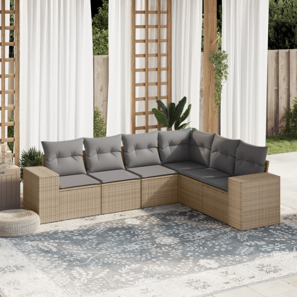 6 pcs conjunto de sofás p/ jardim com almofadões vime PE bege D