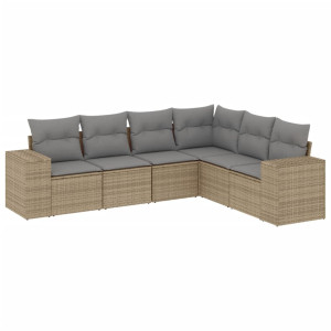 6 pcs conjunto de sofás p/ jardim com almofadões vime PE bege H