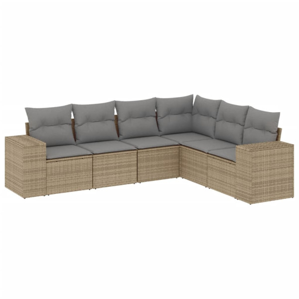 6 pcs conjunto de sofás p/ jardim com almofadões vime PE bege M 2