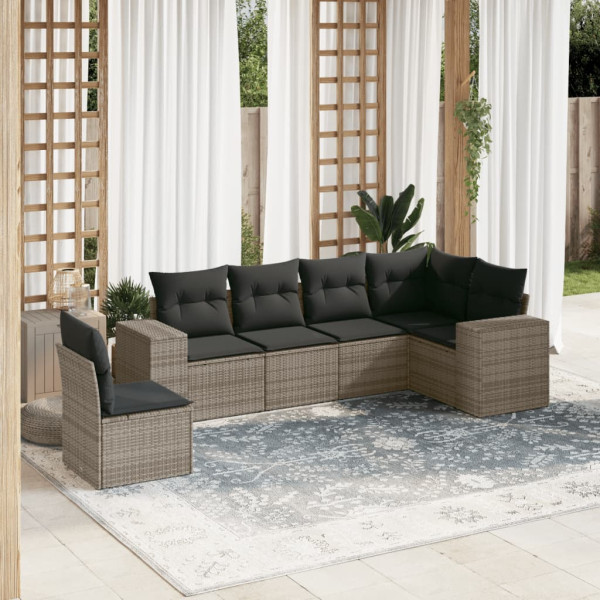Set de muebles de jardín 6 pzas y cojines ratán sintético gris D