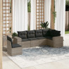 6 pcs conjunto sofás de jardim com almofadões vime cinzento 1