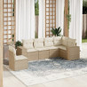 6 pcs conjunto de sofás p/ jardim com almofadões vime PE bege 1