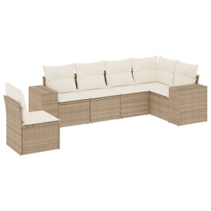 6 pcs conjunto de sofás p/ jardim com almofadões vime PE bege H