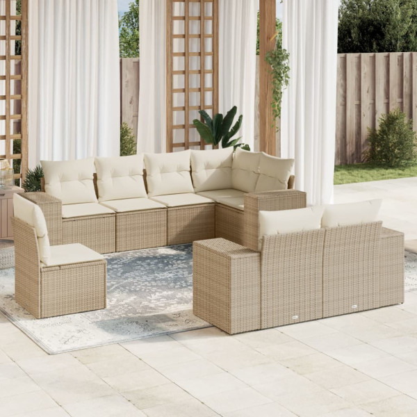 Juego de sofás de jardín con cojines beige 8 pzas ratán PE D
