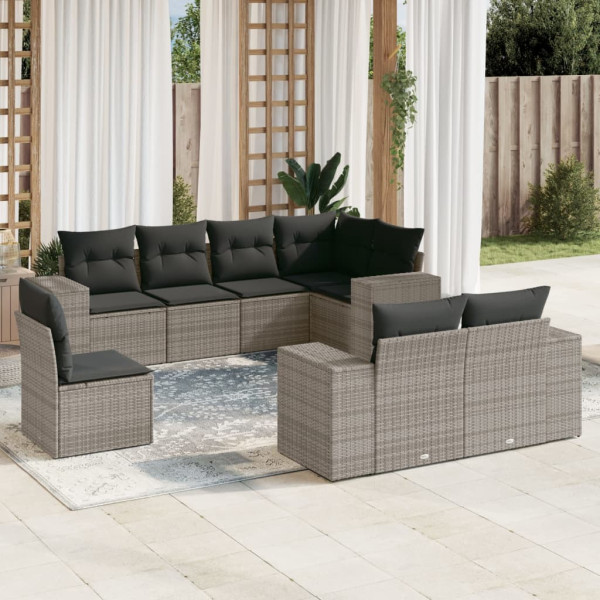 Set de sofás de jardín 8 pzas y cojines ratán sintético gris D