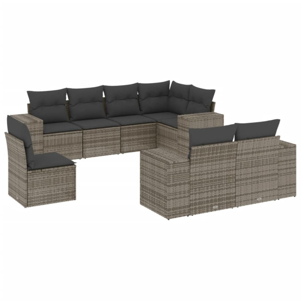 8 pcs conjunto sofás de jardim c/ almofadões vime PE cinzento M 2