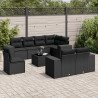 9 pcs conjunto de sofás p/ jardim c/ almofadões vime PE preto 1