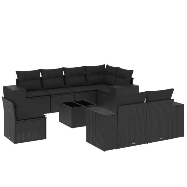 9 pcs conjunto de sofás p/ jardim c/ almofadões vime PE preto M 2