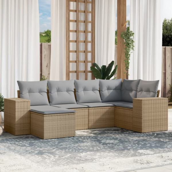 6 pcs conjunto de sofás p/ jardim com almofadões vime PE bege D