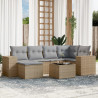 7 pcs conjunto de sofás p/ jardim com almofadões vime PE bege 1