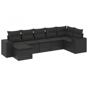 7 pcs conjunto de sofás p/ jardim c/ almofadões vime PE preto H