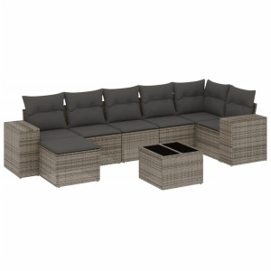 8 pcs conjunto sofás de jardim c/ almofadões vime PE cinzento H