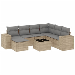 8 pcs conjunto de sofás p/ jardim com almofadões vime PE bege H