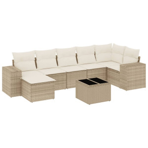 8 pcs conjunto de sofás p/ jardim com almofadões vime PE bege H