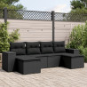 6 pcs conjunto sofás de jardim c/ almofadões vime PE preto 1
