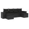 Set de sofás de jardín 6 piezas y cojines ratán sintético negro 2