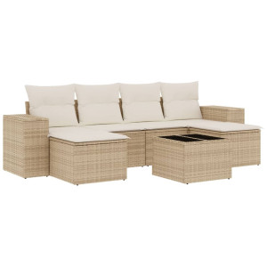 7 pcs conjunto de sofás p/ jardim com almofadões vime PE bege H