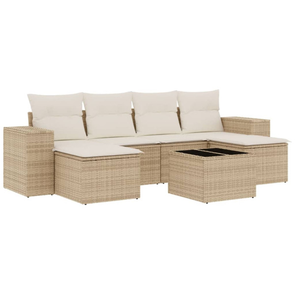 7 pcs conjunto de sofás p/ jardim com almofadões vime PE bege M 2