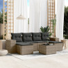Set de sofás de jardín 7 piezas con cojines ratán PE gris 1