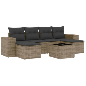 7 pcs conjunto sofás p/ jardim c/ almofadões vime PE cinzento H