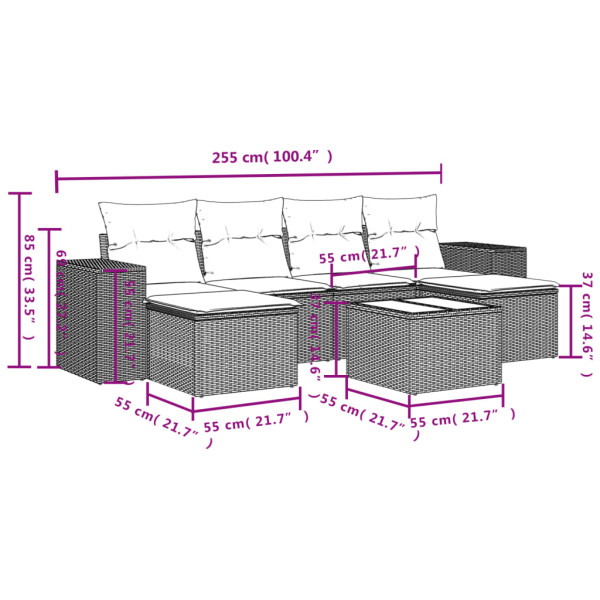 Set de sofás de jardín 7 piezas con cojines ratán PE gris M 3