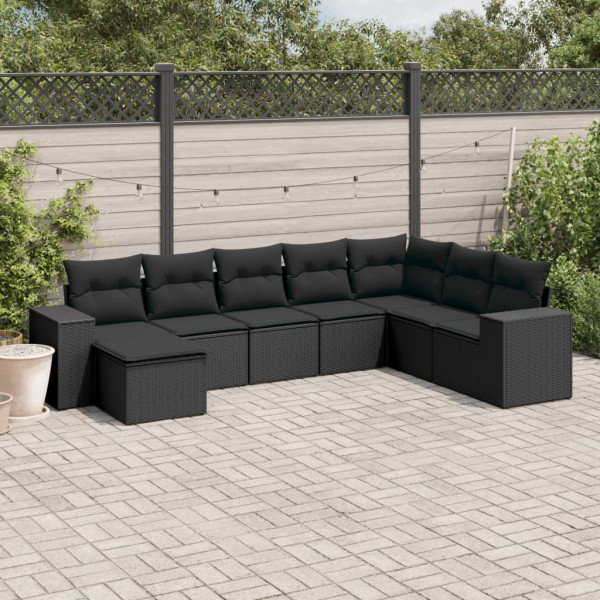 Set de sofás de jardín 8 piezas y cojines ratán sintético negro D
