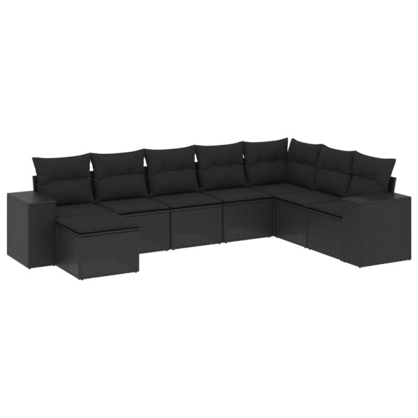 Set de sofás de jardín 8 piezas y cojines ratán sintético negro M 2
