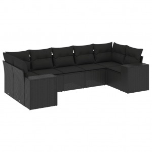 7 pcs conjunto de sofás p/ jardim c/ almofadões vime PE preto H