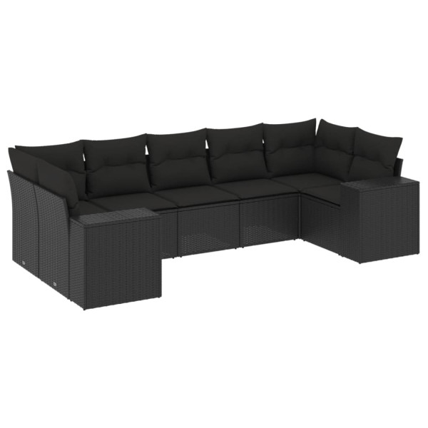 7 pcs conjunto de sofás p/ jardim c/ almofadões vime PE preto M 2