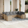 9 pcs conjunto de sofás p/ jardim com almofadões vime PE bege 1