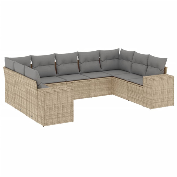 9 pcs conjunto de sofás p/ jardim com almofadões vime PE bege M 2