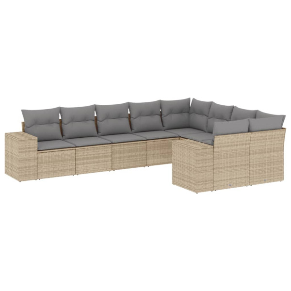 Set de sofás de jardín 9 pzas con cojines ratán sintético beige M 2