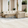 10 pcs conjunto de sofás p/ jardim com almofadões vime PE bege 1