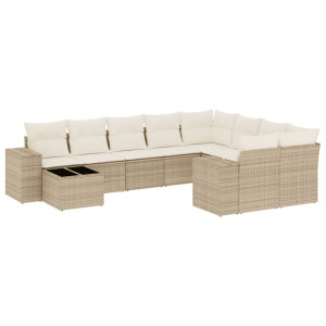 10 pcs conjunto de sofás p/ jardim com almofadões vime PE bege H
