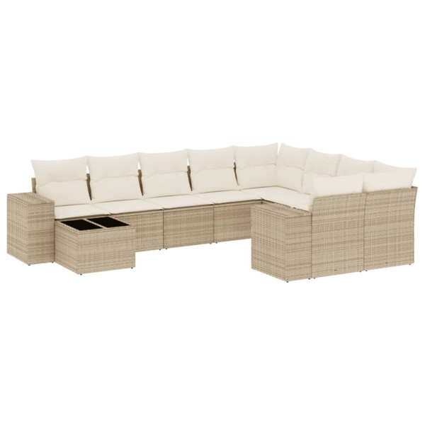 10 pcs conjunto de sofás p/ jardim com almofadões vime PE bege M 2