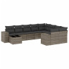 10 pcs conjunto sofás de jardim c/ almofadões vime PE cinzento 2