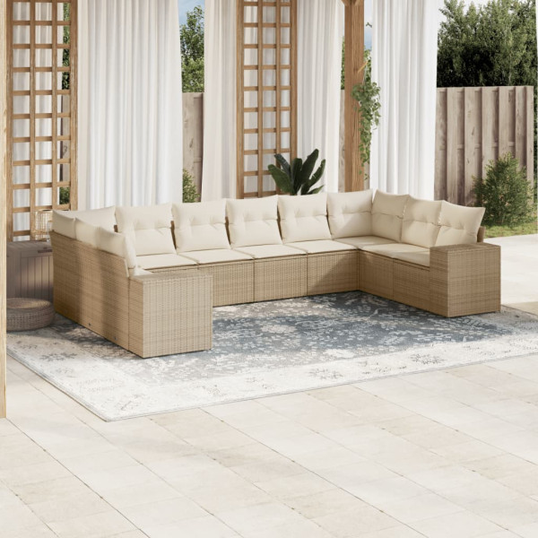 10 pcs conjunto de sofás p/ jardim com almofadões vime PE bege D