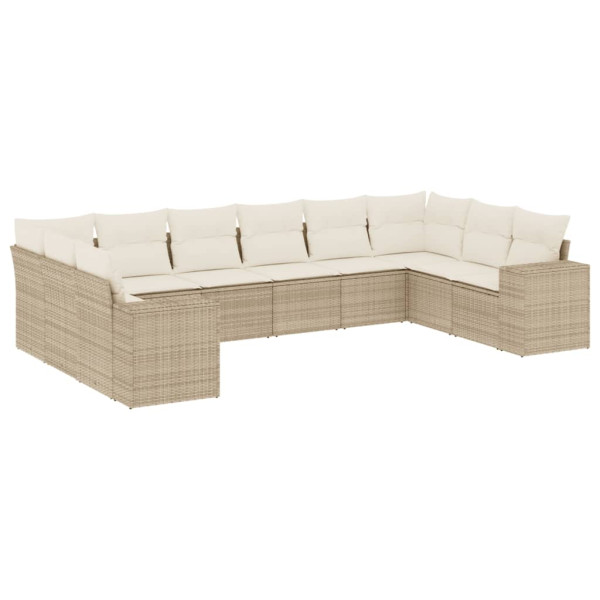 Juego de sofás jardín con cojines beige 10 pzas ratán sintético M 2